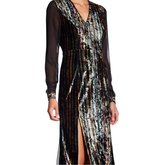 Romeo & Juliet Couture Velvet Mesh Maxi Dress Multicolor Metallic Size Medium - Picture 2 of 15